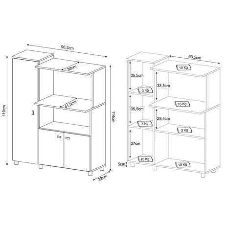 Mueble Auxiliar de Cocina Segovia Blanco 96.5x119cm con Cinco Entrepaños y con Seis Comportamientos - Muebles Organizadores | Bylmo