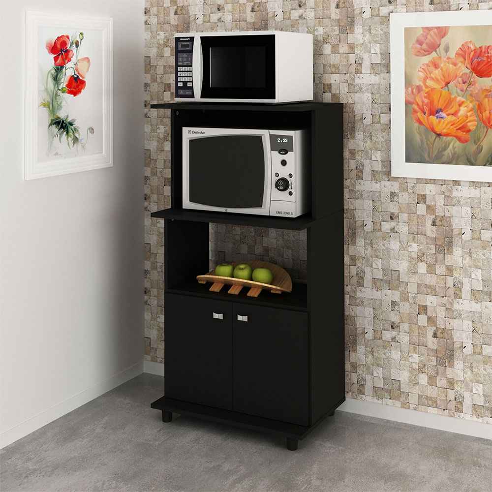 Mueble Auxiliar de Cocina Victoria Negro 61x116cm con Dos Entrepaños y con Tres Comportamientos - Muebles Organizadores | Bylmo