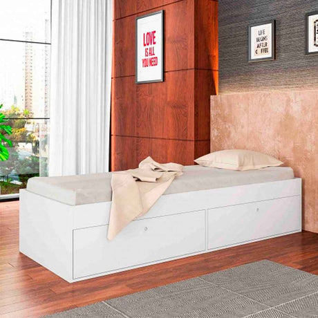 Cama Tokio Sencilla 90 cm Blanco con Cuatro Puertas - Camas | Bylmo