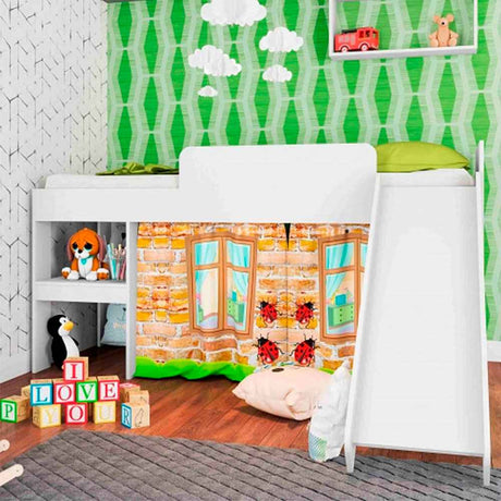 Cama Playground Sencilla 90 cm Blanco con Lisadero - Camas | Bylmo