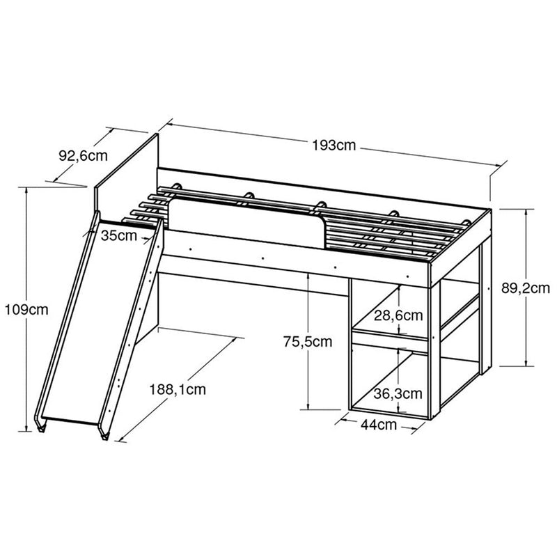 Cama Playground Sencilla 90 cm Blanco con Lisadero