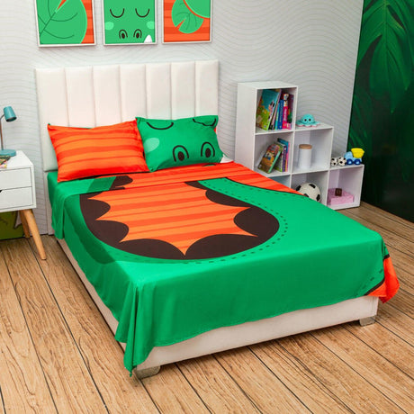 Juego de Sabanas Infantil Microfibra Doble 140 cm Verde de Cocodrilo - Ropa de Cama | Bylmo