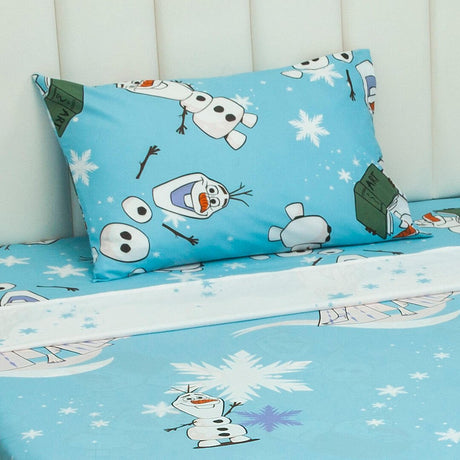 Combo Juego de Sabanas y Cortina Infantil Microfibra Sencilla 100 cm Azul Claro de Frozen - Ropa de Cama | Bylmo