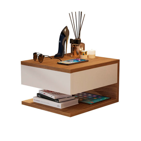 Mesa de Noche Flotante Roma Blanco Apagado y Natural 30x20cm sin Cajones - Mesas de Noche | Bylmo