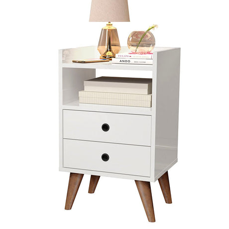 Mesa de Noche Laos Blanco 38x63.5cm con Dos Cajones y con Un Compartimiento - Mesas de Noche | Bylmo