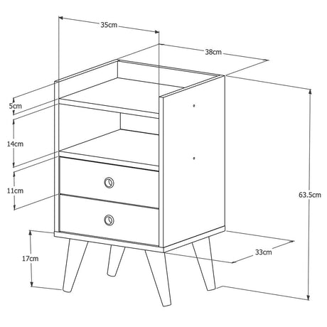Mesa de Noche Laos Blanco 38x63.5cm con Dos Cajones y con Un Compartimiento - Mesas de Noche | Bylmo