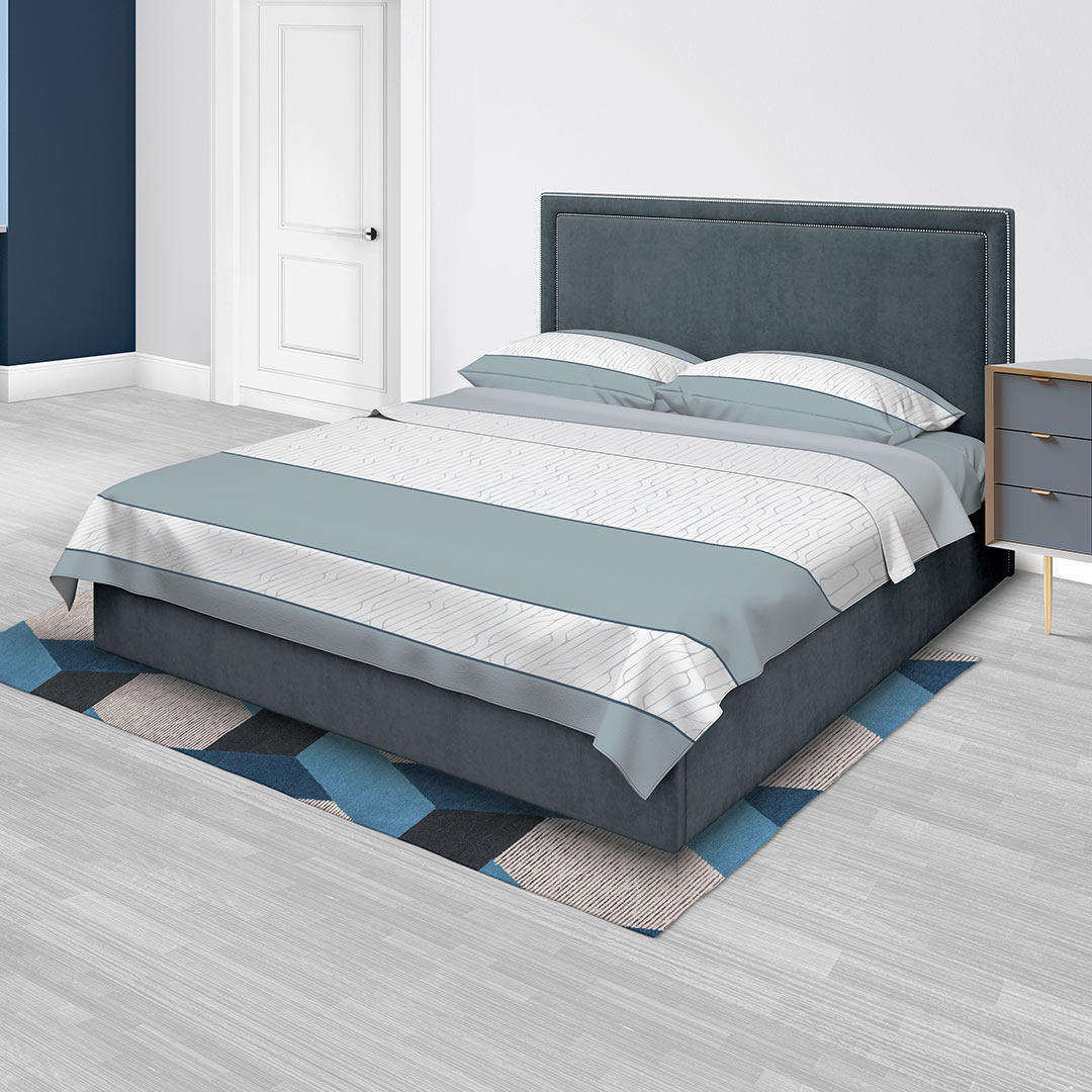 Juego de Sabanas Algodón 250 Hilos King 200 cm Azul con Líneas Grises - Ropa de Cama | Bylmo