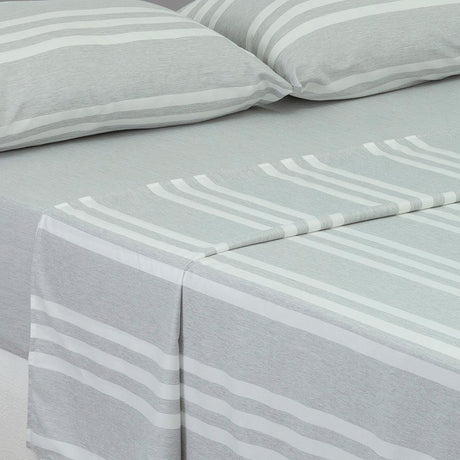 Juego de Sabanas Poliéster Doble 140 cm Gris Claro con Líneas Blancas - Ropa de Cama | Bylmo