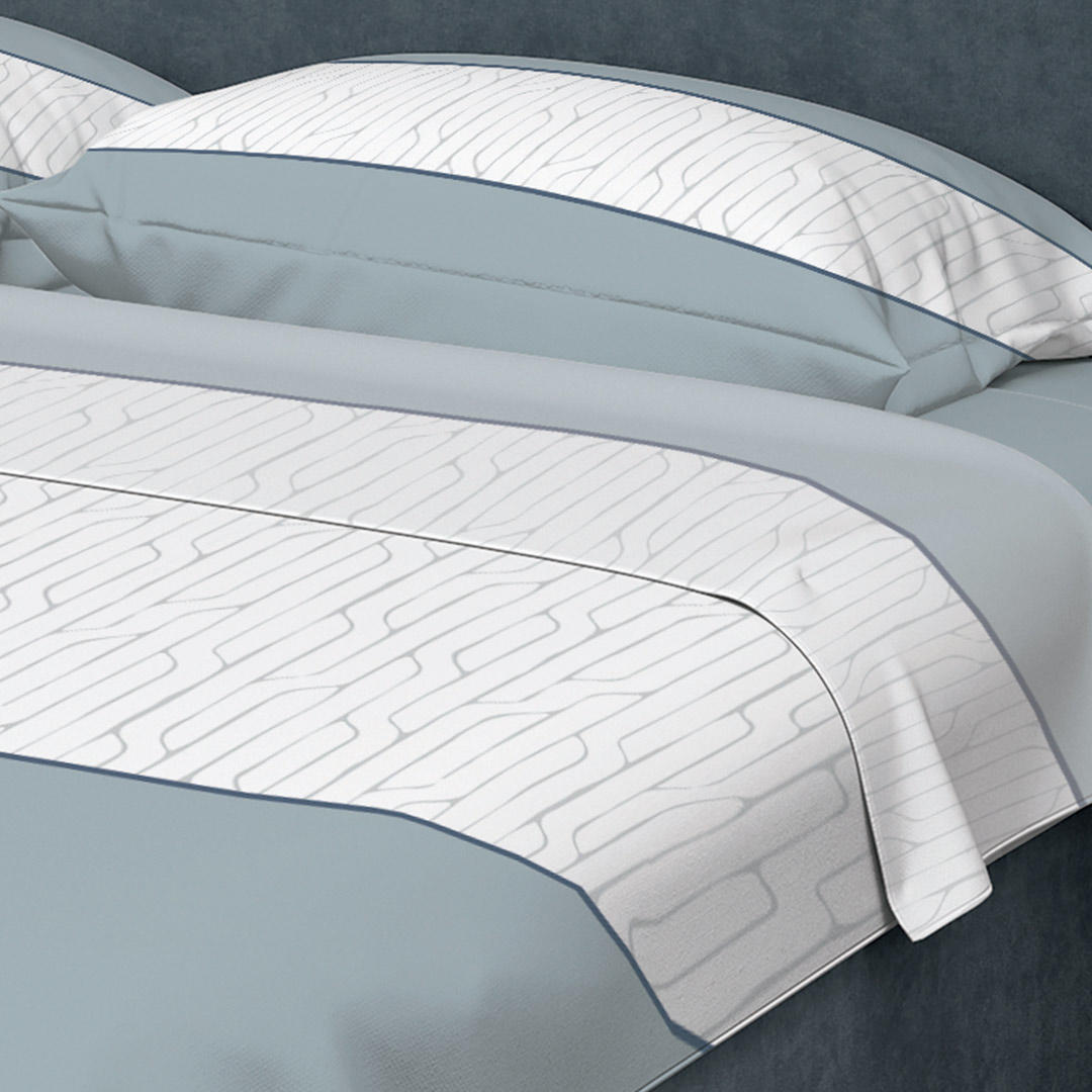 Juego de Sabanas Algodón 250 Hilos King 200 cm Azul con Líneas Grises - Ropa de Cama | Bylmo