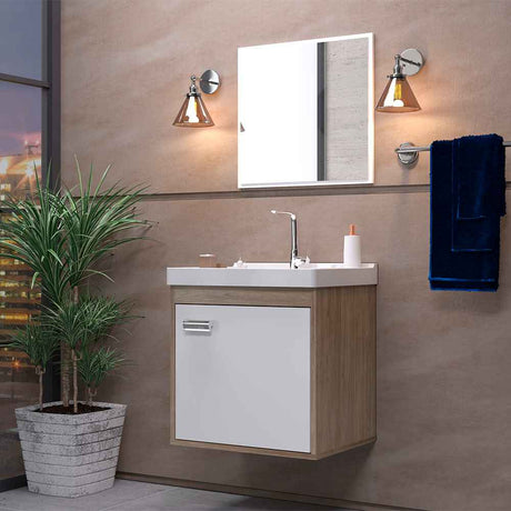 Mueble Capella Almendra y Blanco 40 cm con Espejo y Una Puerta - Gabinetes | Bylmo