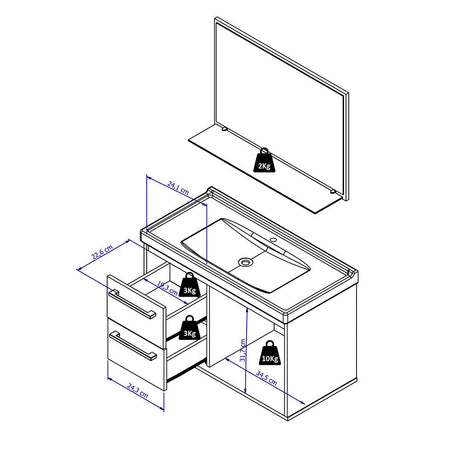 Mueble Salvatore Savana y Blanco 63 cm con Espejo, Una Puerta y Dos Cajones - Gabinetes | Bylmo