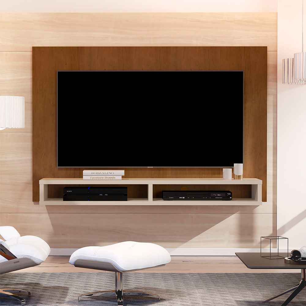 Panel de TV California Caramelo y Beige 150x105cm Para TV Hasta 55 Pulgadas sin Cajones y con Ranuras para Cables - Muebles para TV | Bylmo
