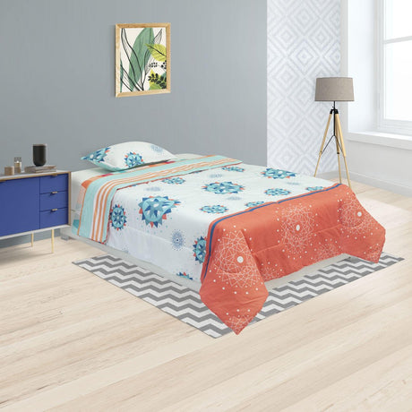 Cubrelecho Semi Acolchado Blanco y Azul Claro para Cama Sencillo 100 X 190 Cm Doble Faz de Estrellas - Ropa de Cama | Bylmo