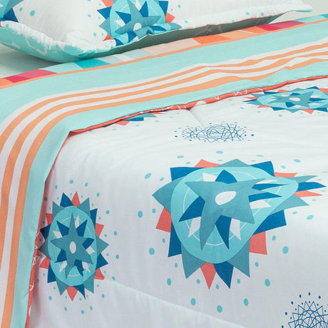 Cubrelecho Semi Acolchado Blanco y Azul Claro para Cama Sencillo 100 X 190 Cm Doble Faz de Estrellas - Ropa de Cama | Bylmo