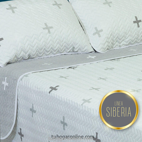 Cubrelecho Español Prensado Microfibra Doble 140 cm Gris con Cruces Pequeñas Grises - Ropa de Cama | Bylmo