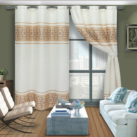 Cortina de Argolla Lona Cafe de Cuadros y Rombos 265 cm - Cortinas | Bylmo