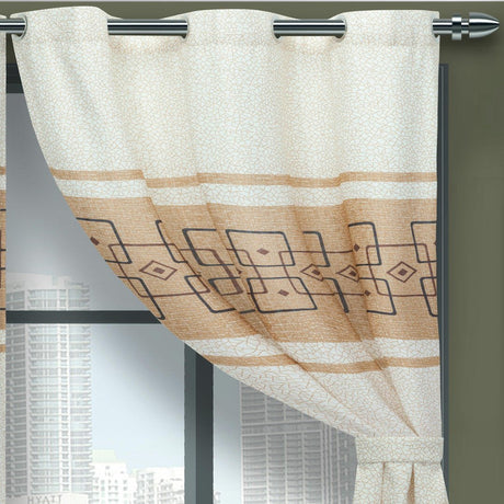 Cortina de Argolla Lona Cafe de Cuadros y Rombos 265 cm - Cortinas | Bylmo
