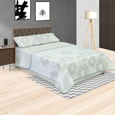 Cubrelecho Español Blanco y Gris para Cama King 200 X 200 Cm Doble Faz de Hexagonos - Ropa de Cama | Bylmo