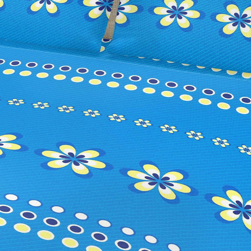 Juego de Sabanas Microfibra Doble 140 cm Azul con Flores Blancas
