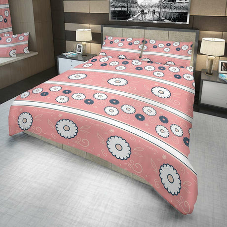 Juego de Sabanas Algodón 180 Hilos Semidoble 120 cm Rosado con Flores Blancas y Azules - Ropa de Cama | Bylmo
