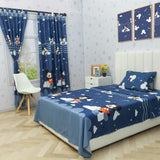 Combo Juego de Sabanas y Cortina Infantil Microfibra Sencilla 100 cm Azul Oscuro de Mickey - Ropa de Cama | Bylmo