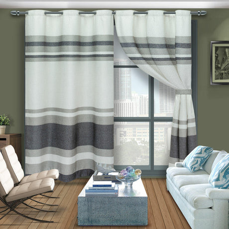 Cortina de Argolla Lona Gris de Franjas 265 cm - Cortinas | Bylmo