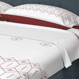 Juego de Sabanas Algodón 250 Hilos King 200 cm Blanco con Figuras Vino Tinto - Ropa de Cama | Bylmo