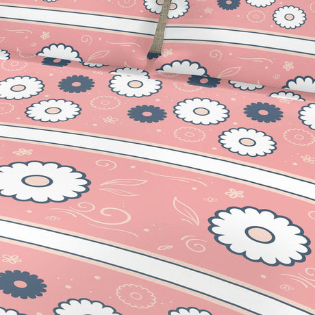 Juego de Sabanas Algodón 180 Hilos Semidoble 120 cm Rosado con Flores Blancas y Azules - Ropa de Cama | Bylmo