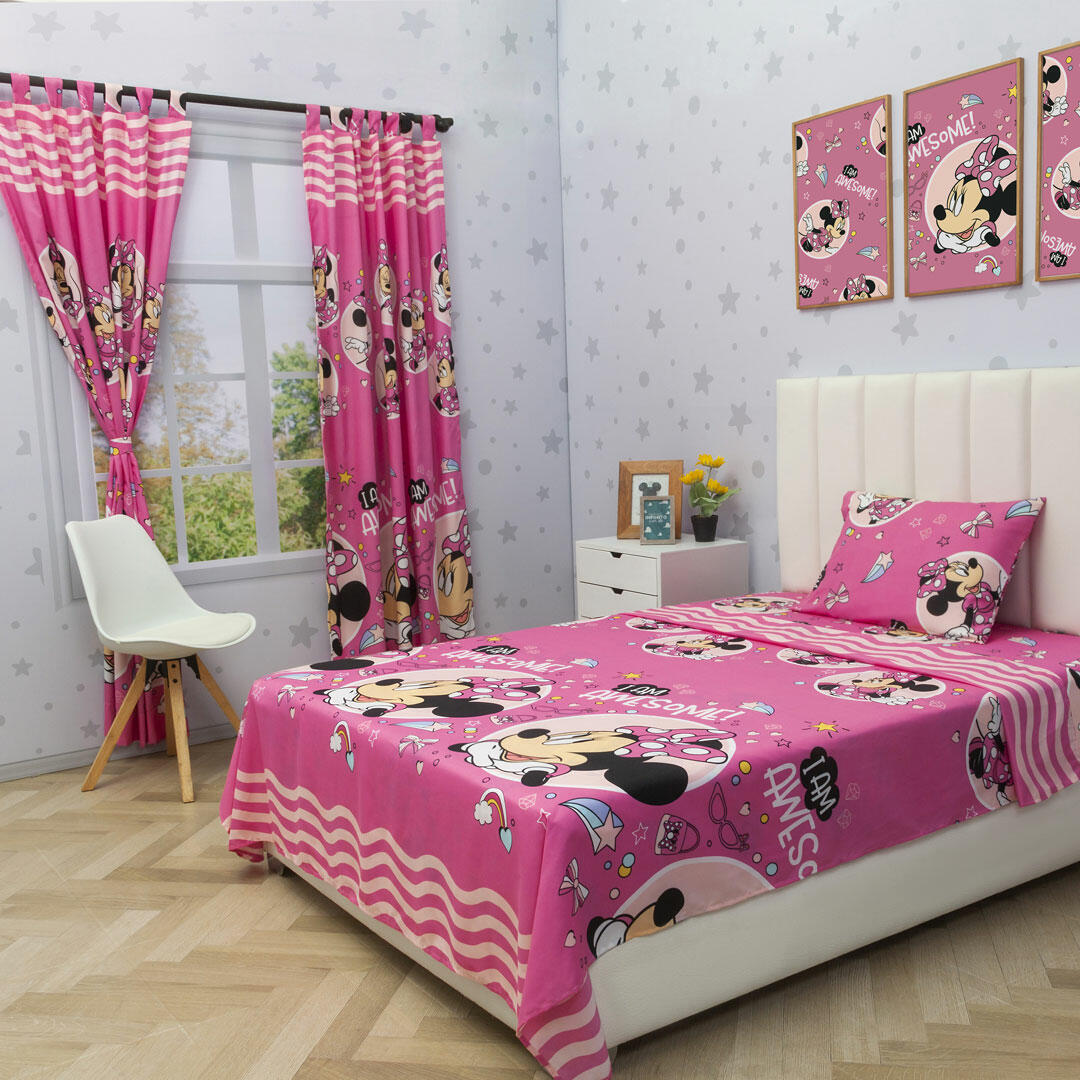 Cortinas infantiles habitación de niña ONA flores malva, rosa y turquesa