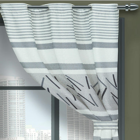 Cortina de Argolla Lona Blanco y Gris de Líneas y Ondas 265 cm - Cortinas | Bylmo