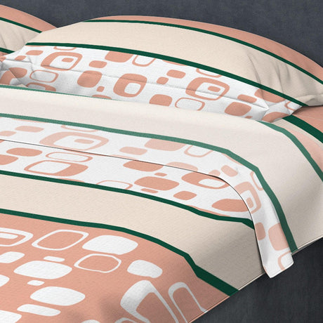 Juego de Sabanas Rosado y Verde Semidoble 120 X 190 Cm de Cubos Con Lineas con 180 Hilos - Ropa de Cama | Bylmo