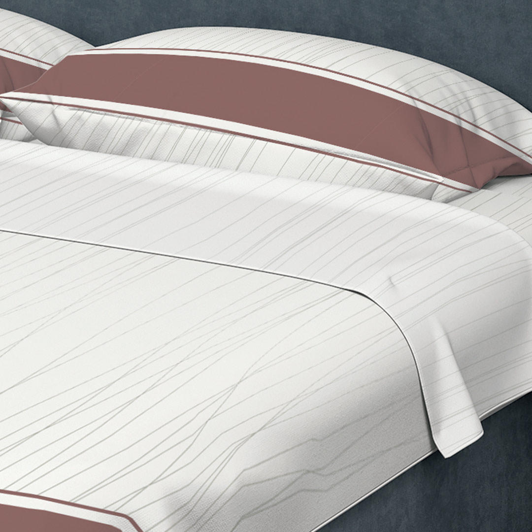 Juego de Sabanas Algodón 250 Hilos King 200 cm Blanco con Líneas y Franja Vino Tinto - Ropa de Cama | Bylmo