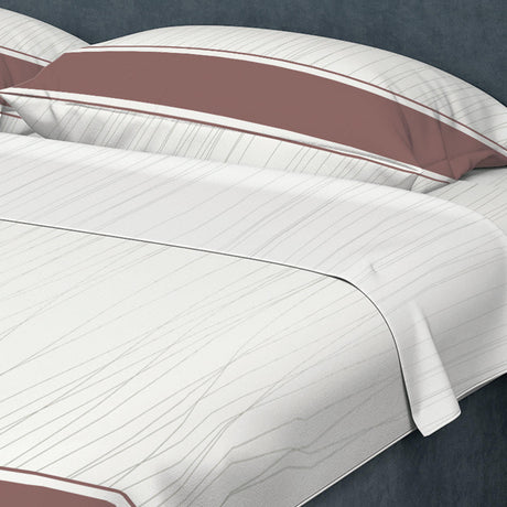 Juego de Sabanas Algodón 250 Hilos Queen 160 cm Blanco con Líneas Grises y Vino Tinto - Ropa de Cama | Bylmo