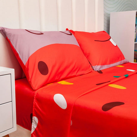 Juego de Sabanas Infantil Microfibra Doble 140 cm Rojo de Hipopotamo - Ropa de Cama | Bylmo