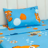 Combo Juego de Sabanas y Cortina Infantil Microfibra Sencilla 100 cm Azul de Nemo - Ropa de Cama | Bylmo