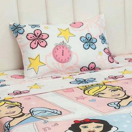 Combo Juego de Sabanas y Cortina Infantil Microfibra Sencilla 100 cm Blanco de Princesas - Ropa de Cama | Bylmo