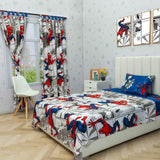 Combo Juego de Sabanas y Cortina Infantil Microfibra Sencilla 100 cm Blanco de Spiderman - Ropa de Cama | Bylmo