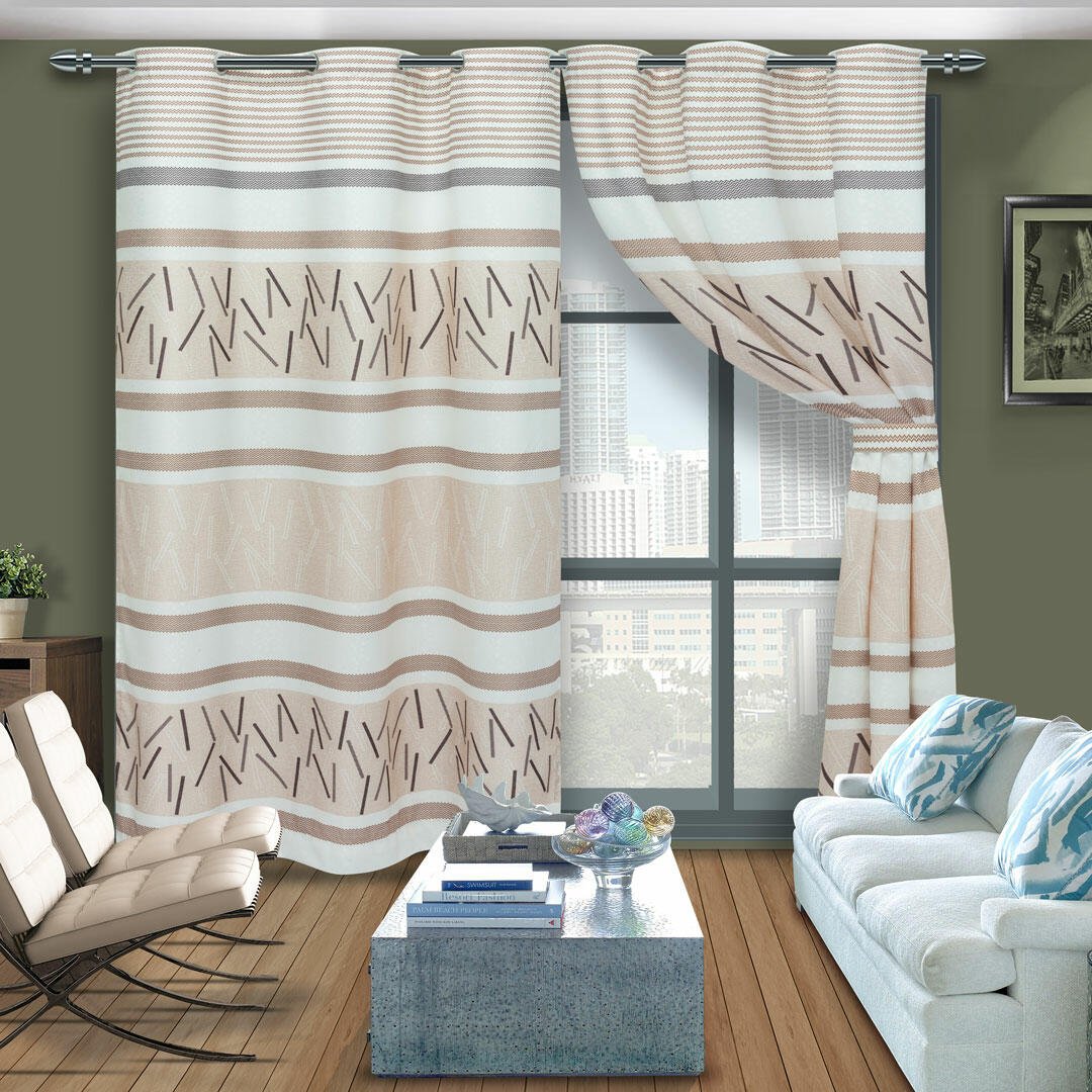 Cortina de Argolla Lona Blanco y Cafe de Líneas y Ondas 265 cm - Cortinas | Bylmo