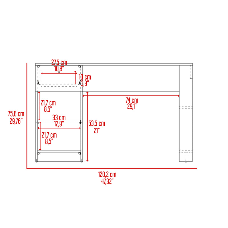 Escritorio Home Compacto Ceniza 47.3x120.2x75.6cm 1 Cajón