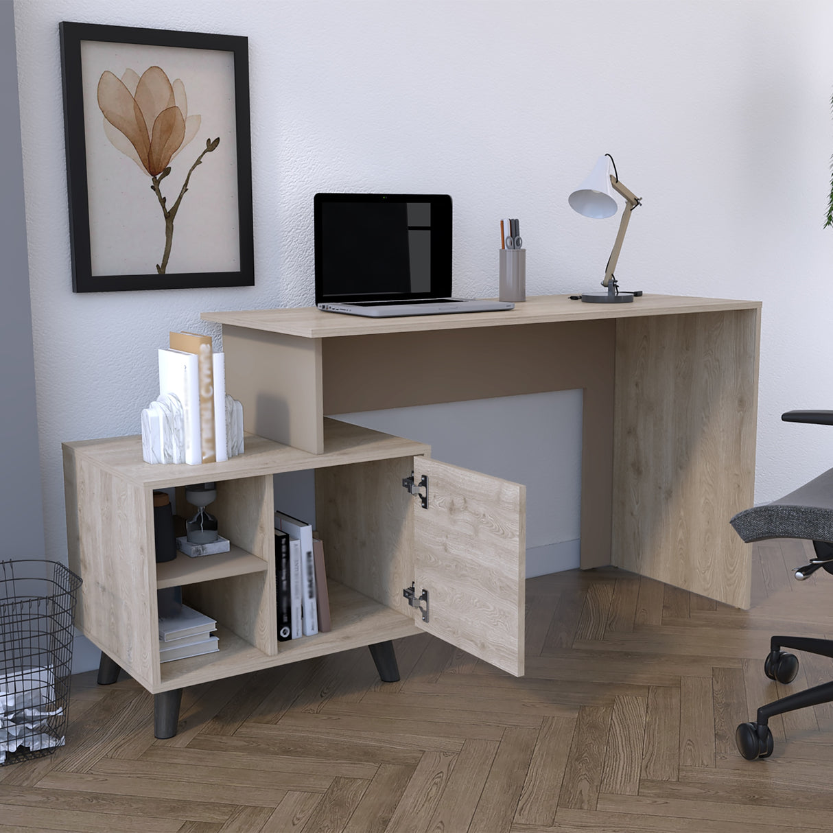 Escritorio Leira Ceniza 151.5x75.6cm con Una Puerta