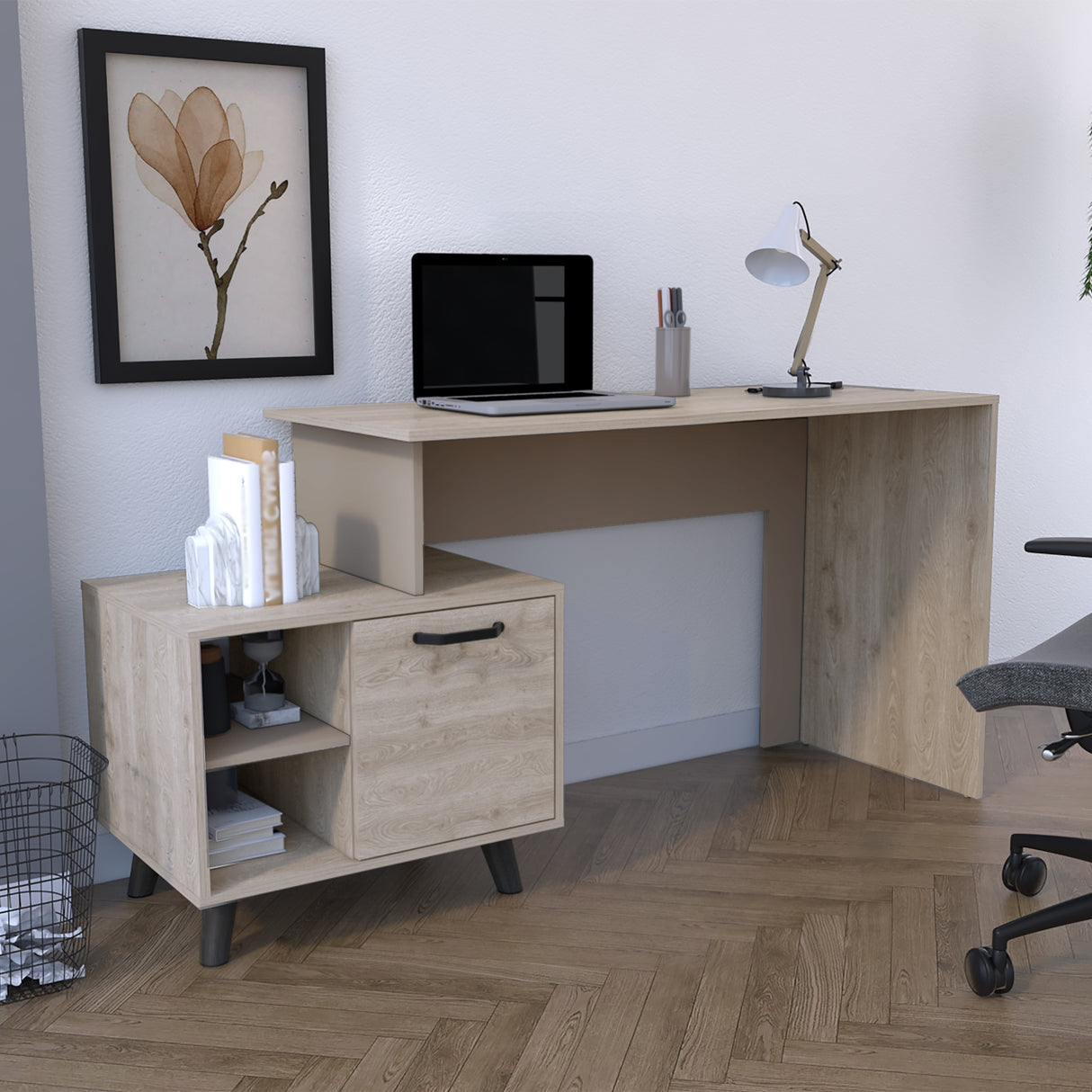 Escritorio Leira Ceniza 151.5x75.6cm con Una Puerta