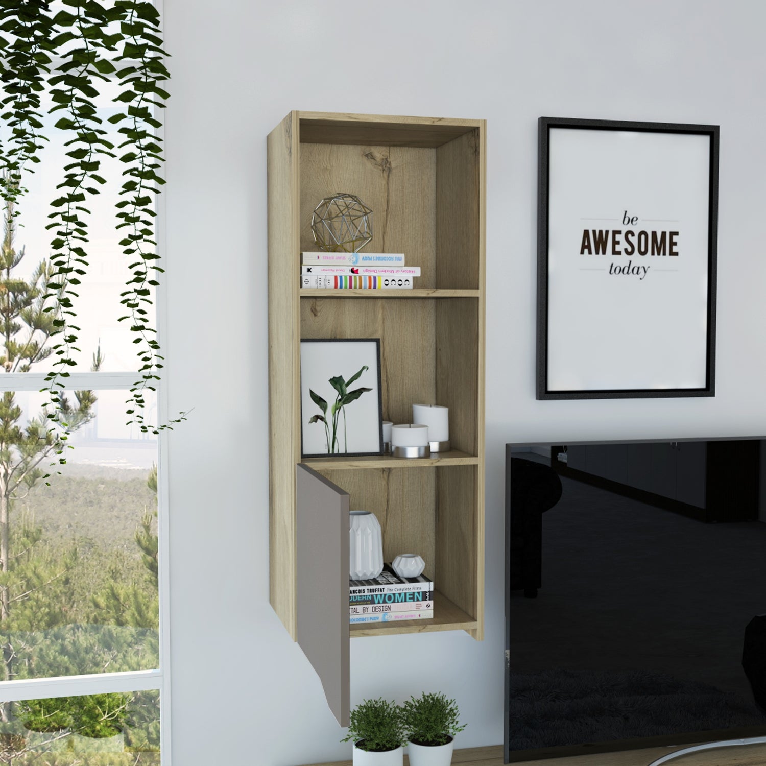 Biblioteca Flotante Obregon 34x41 Duna Minimalista 4 Entrepaños - Bibliotecas y Estanterías | Bylmo