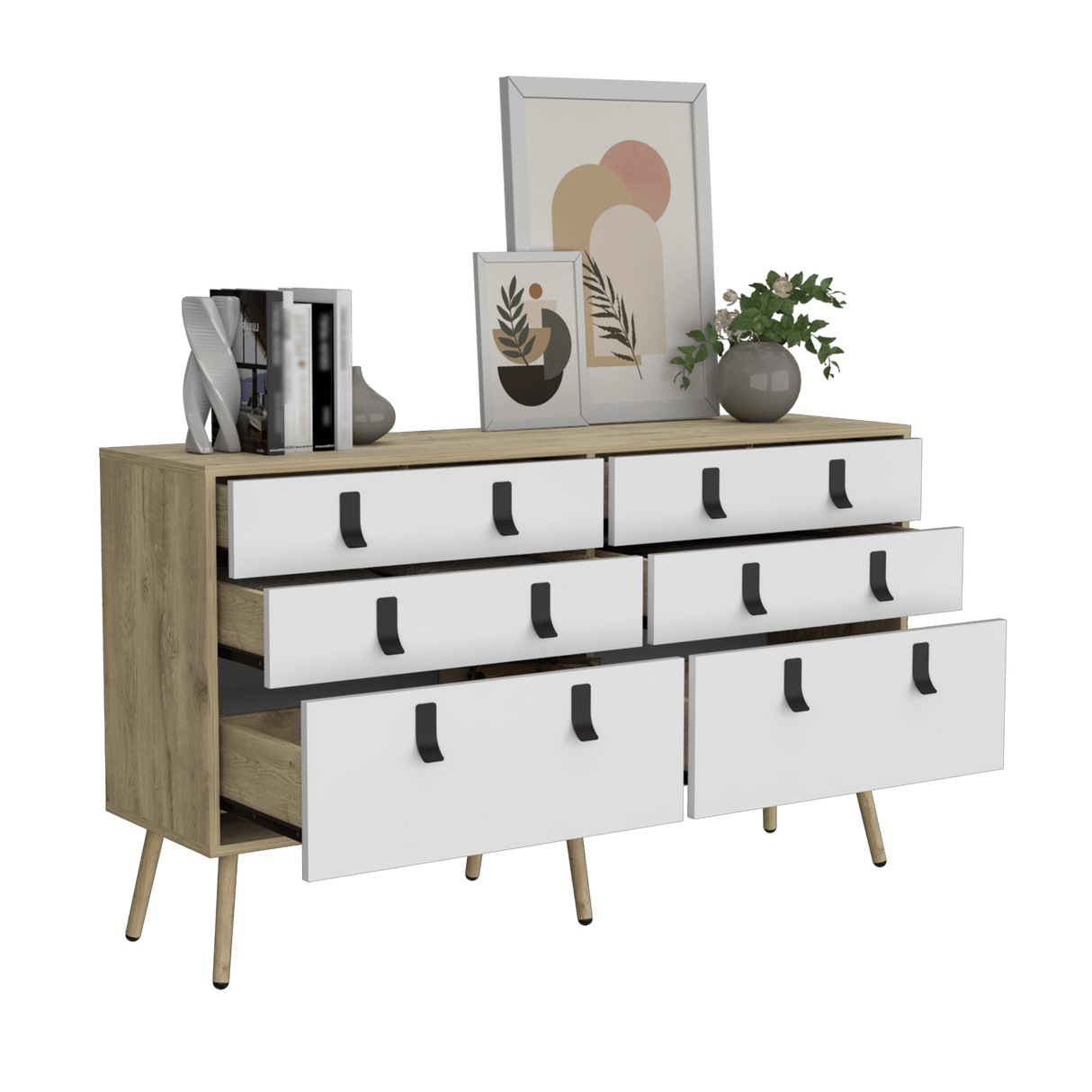 Cómoda Huna 6 cajones 35x75 cm Macadamia Amplio Almacenamiento - Cajoneras y Comodas | Bylmo