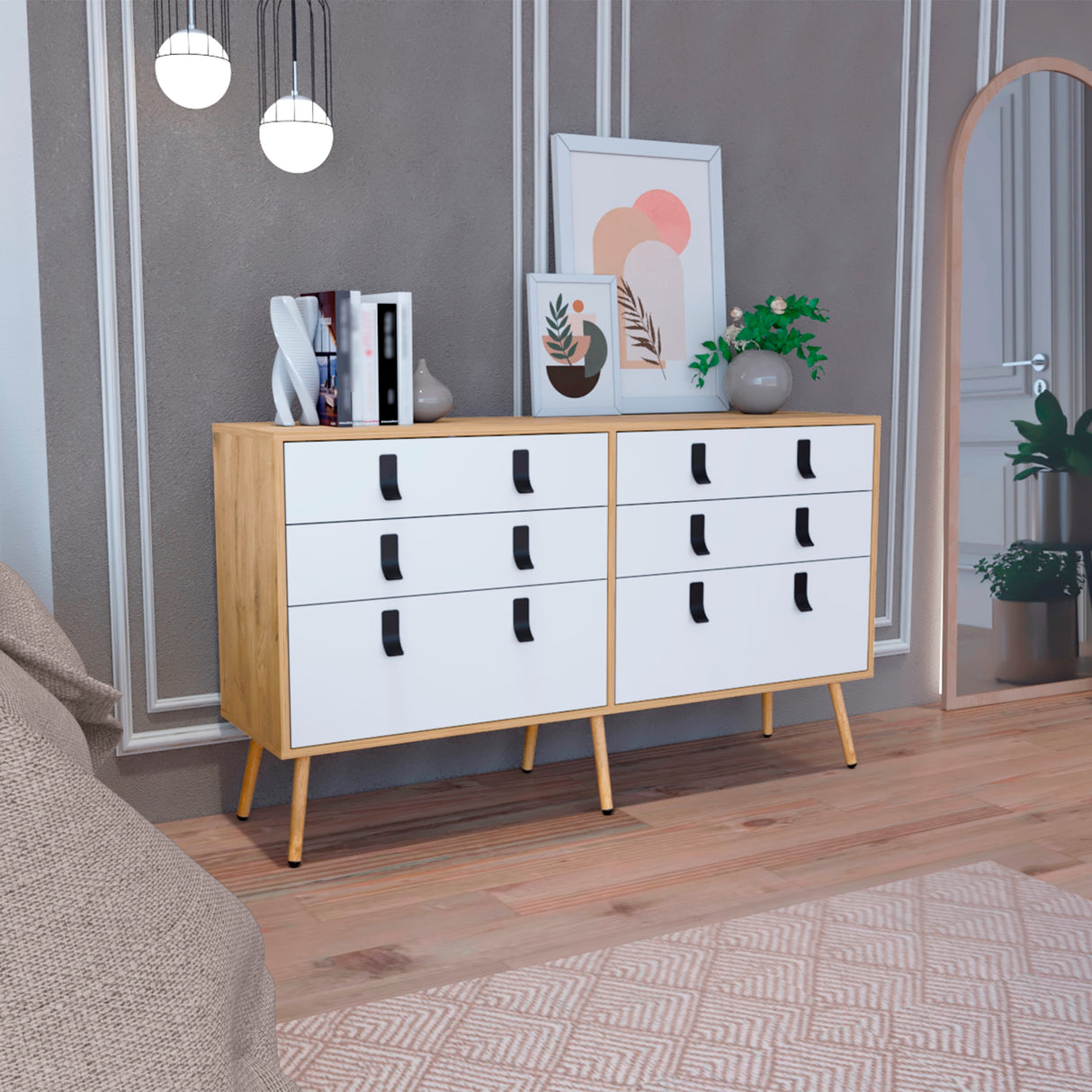 Cómoda Huna 6 cajones 35x75 cm Macadamia Amplio Almacenamiento - Cajoneras y Comodas | Bylmo