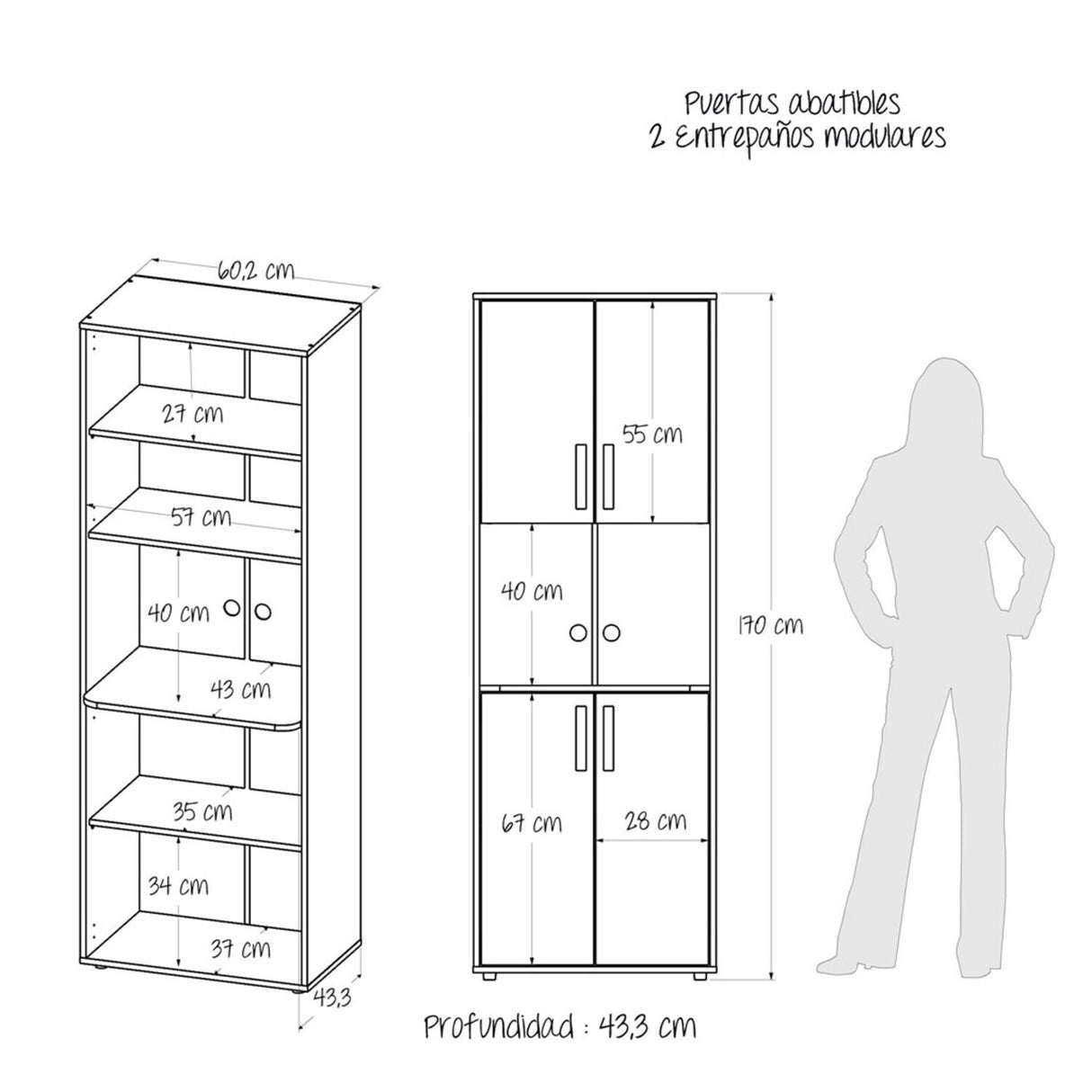 Mueble Auxiliar de Cocina Lyon Blanco 60x170cm Moderno