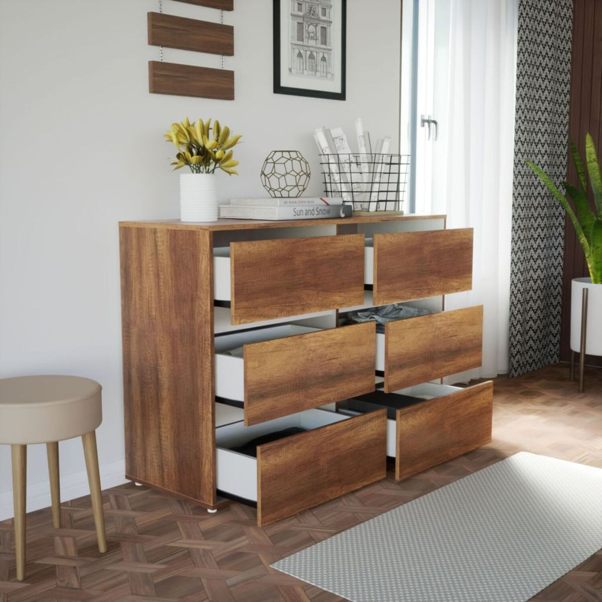 Cómoda Gaia 6 cajones 120.9x85.3 Caramelo Moderna