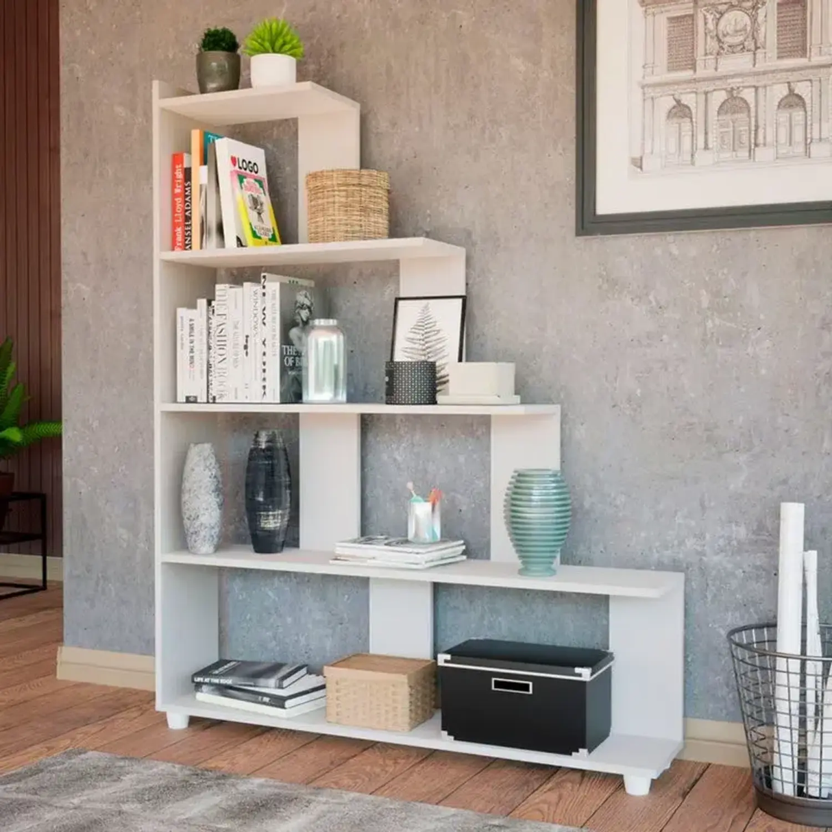 Biblioteca Paris Blanco 5 Estantes 106 Cm X 135 Cm