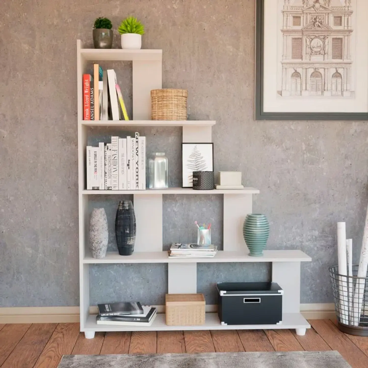 Biblioteca Paris Blanco 5 Estantes 106 Cm X 135 Cm