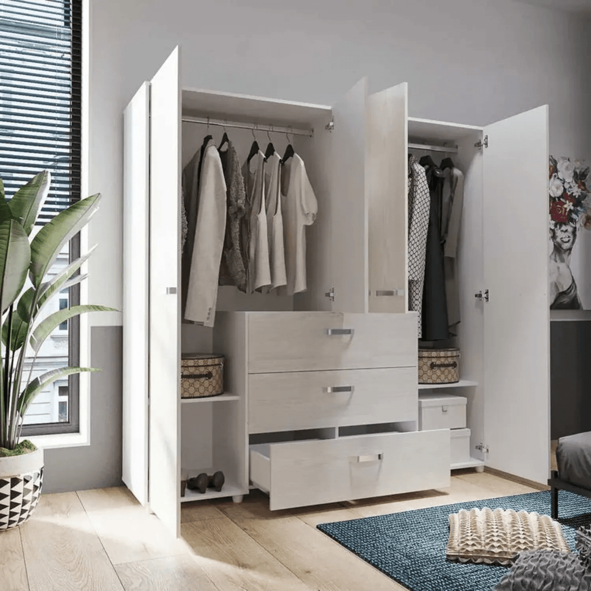 Closet Saga Niebla 180x180 Cm 4 Puertas 3 Cajones Moderno - Closets | Bylmo