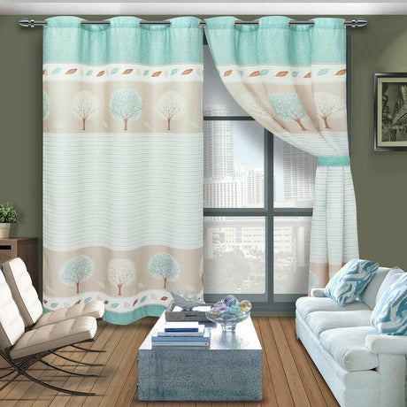 Cortina de Argolla Lona Azul Claro de Árboles y Hojas 265 cm - Cortinas | Bylmo